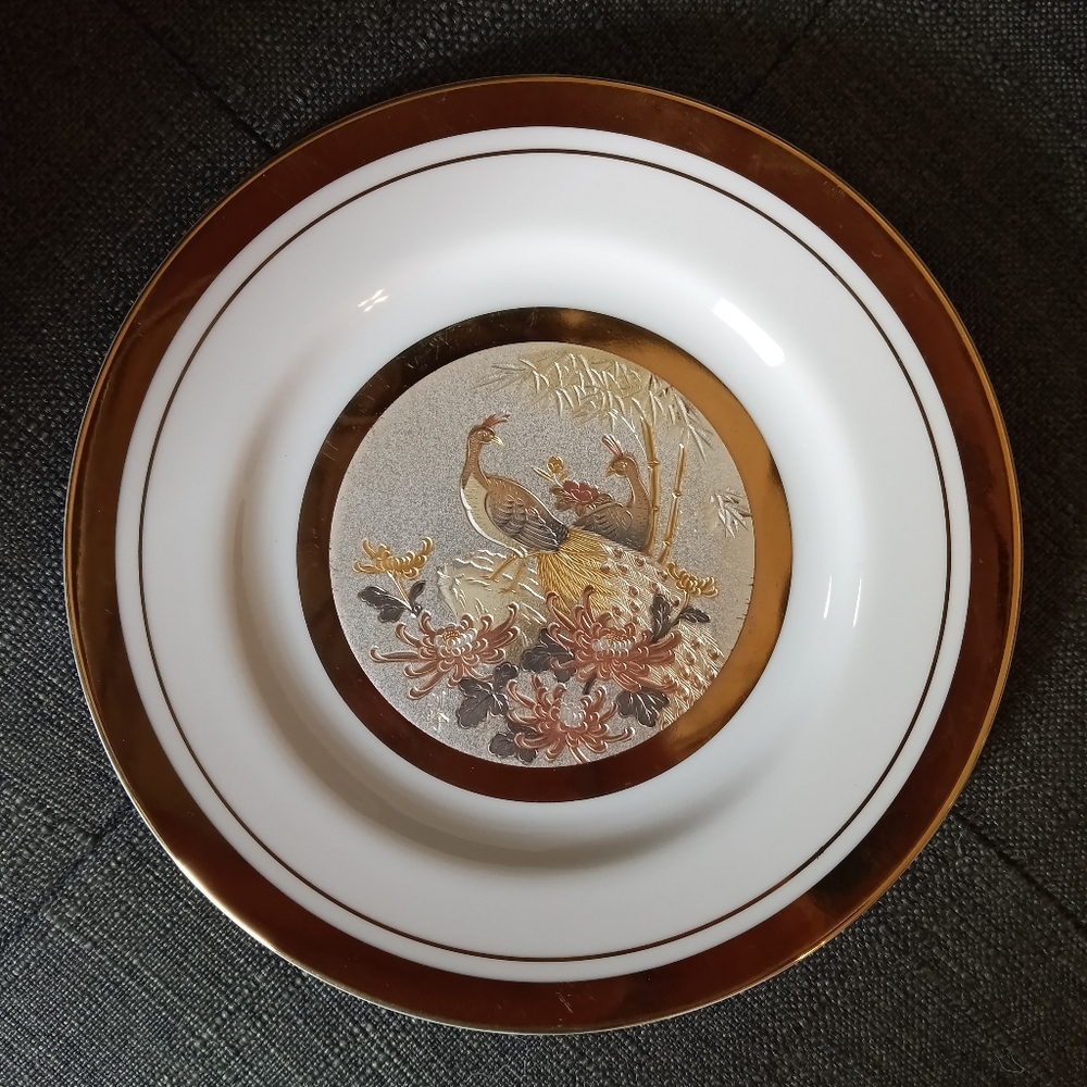 WESTLAND CO Art of Chokin 24K Gold Edged Decorative Peacock Plate